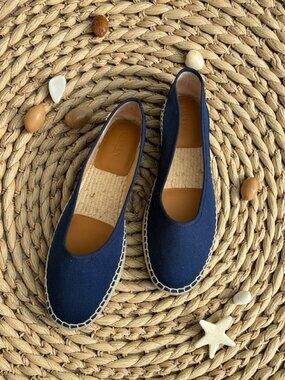 LAUREN RALPH LAUREN Navy Blue Canvas Espadrilles Flats Size 10